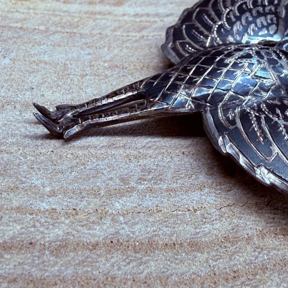 Vintage Siam Sterling Silver Niello Peacock Brooch Hinged Articulated Tail 22.9g